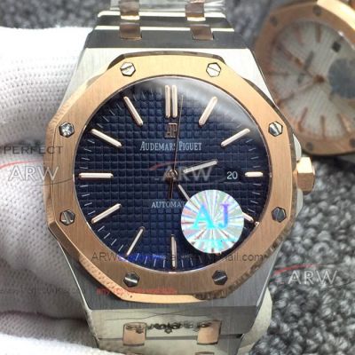 Perfect Replica Audemars Piguet Royal Oak Two Tone Rose Gold Blue Face Watches